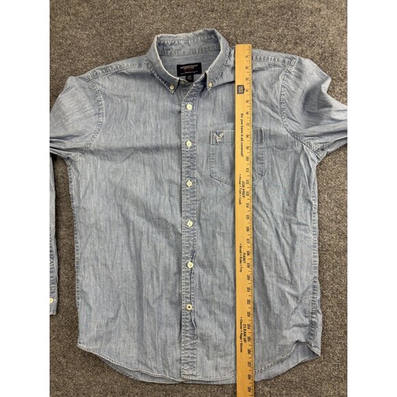 American Eagle Shirt Mens Large Blue Chambray Button Down Athletic Fit - Picture 4 of 7